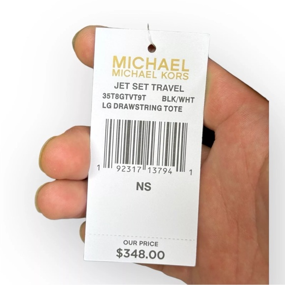 NWT Michael Kors Jet Set Travel Drawstring Tote Black/white Lining - $348 MSRP - Picture 8 of 10